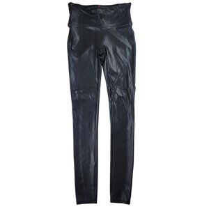 SPANX Black Shiny Faux Leather Leggings Women's Size Small High Waist